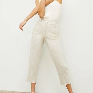 MM Lafleur The Chester Pant Slubbed Stretch Linen Blend Beige Size 8 Office